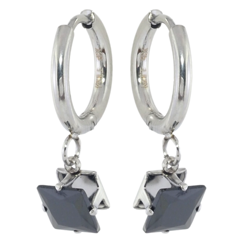 Сережки Xuping TTM Stainless Steel колір Родій підвіски на колечках Чорні кристали 6х6мм фото №1 Сережки Xuping TTM Stainless Steel колір Родій підвіски на колечках Чорні кристали 6х6мм фото №1