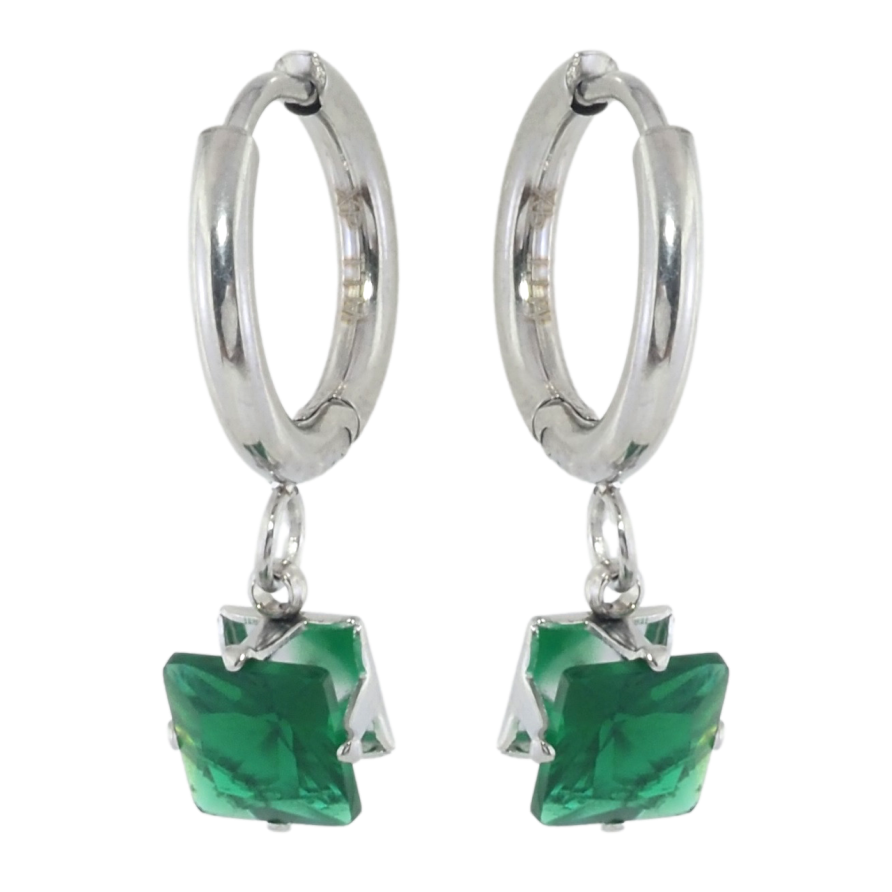 Серьги Xuping TTM Stainless Steel цвет Родий подвески на колечках Зеленые кристаллы 6х6мм фото №1 Серьги Xuping TTM Stainless Steel цвет Родий подвески на колечках Зеленые кристаллы 6х6мм фото №1
