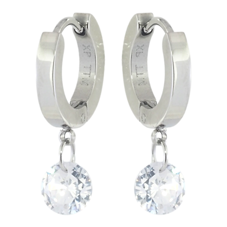 Сережки Xuping TTM Stainless Steel колір Родій підвіски на колечках Кристали ø 6мм фото №2