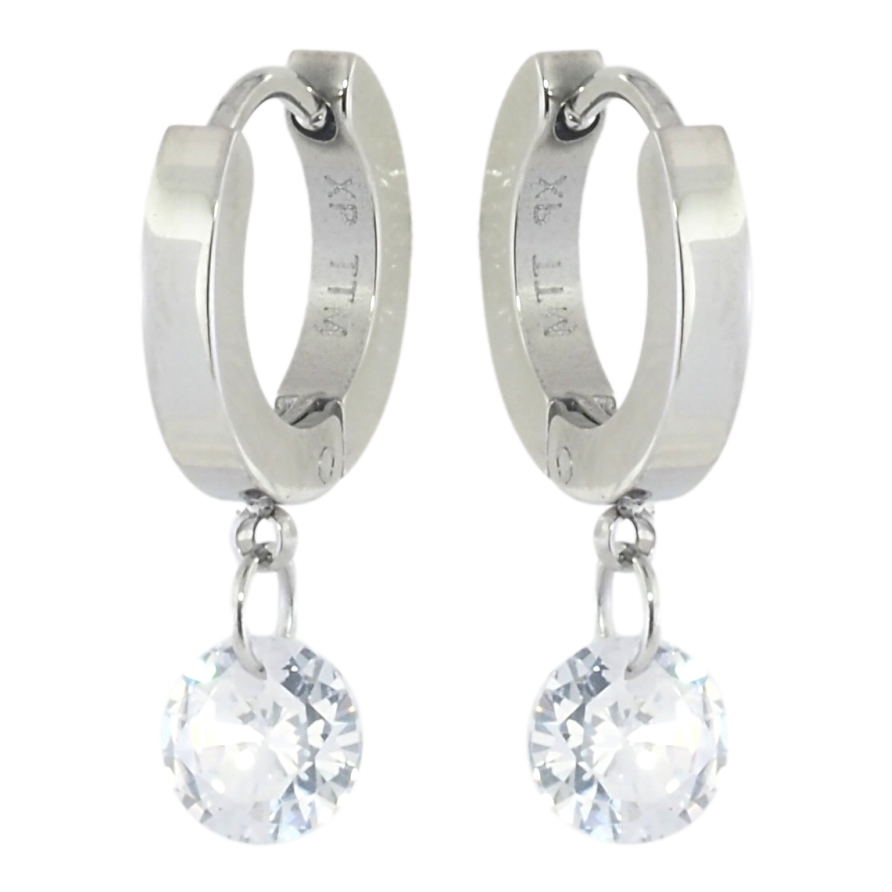 Серьги Xuping TTM Stainless Steel цвет Родий подвески на колечках Кристаллы ø 6мм фото №1