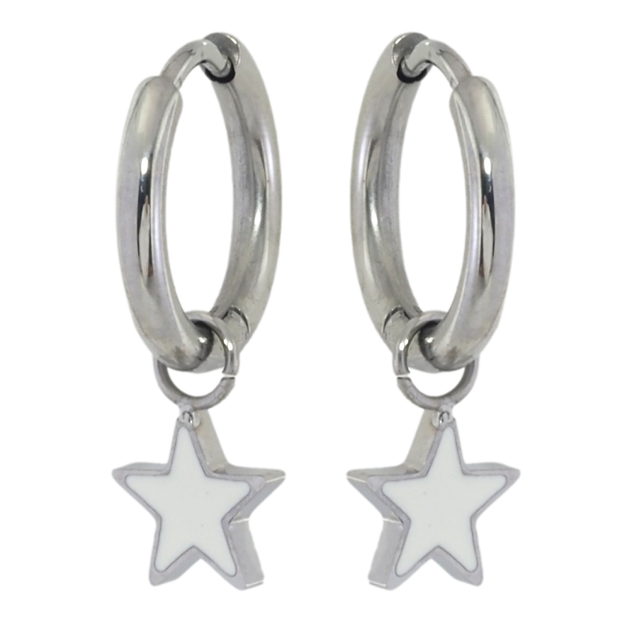 Серьги Xuping TTM Stainless Steel цвет Родий подвески на колечках Звездочки с белой эмалью 2 в 1 фото №1 Серьги Xuping TTM Stainless Steel цвет Родий подвески на колечках Звездочки с белой эмалью 2 в 1 фото №1