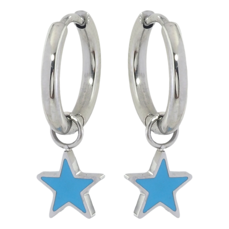 Серьги Xuping TTM Stainless Steel цвет Родий подвески на колечках Звездочки с голубой эмалью 2 в 1 фото №2