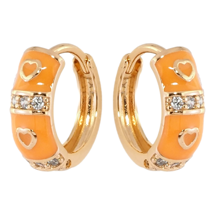 Сережки Xuping Позолота 18K колечка Візерунок сердечка з помаранчевою емаллю та цирконієм фото №5 Сережки Xuping Позолота 18K колечка Візерунок сердечка з помаранчевою емаллю та цирконієм фото №5