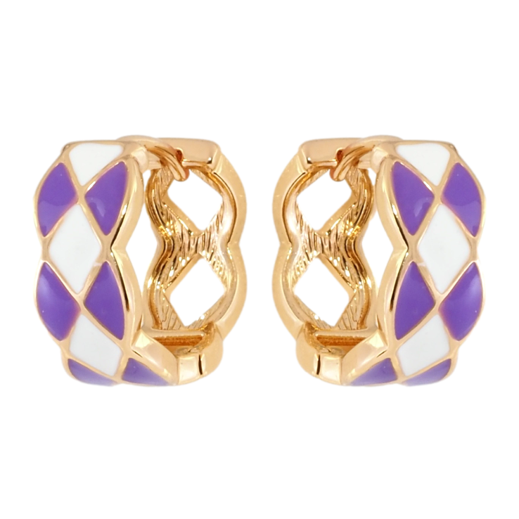 Серьги Xuping Позолота 18K колечки Узор с бело-сиреневой эмалью фото №16 Серьги Xuping Позолота 18K колечки Узор с бело-сиреневой эмалью фото №16