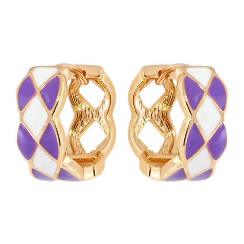 Сережки Xuping Позолота 18K колечка Візерунок з біло-бузковою емаллю фото №6 Сережки Xuping Позолота 18K колечка Візерунок з біло-бузковою емаллю фото №6