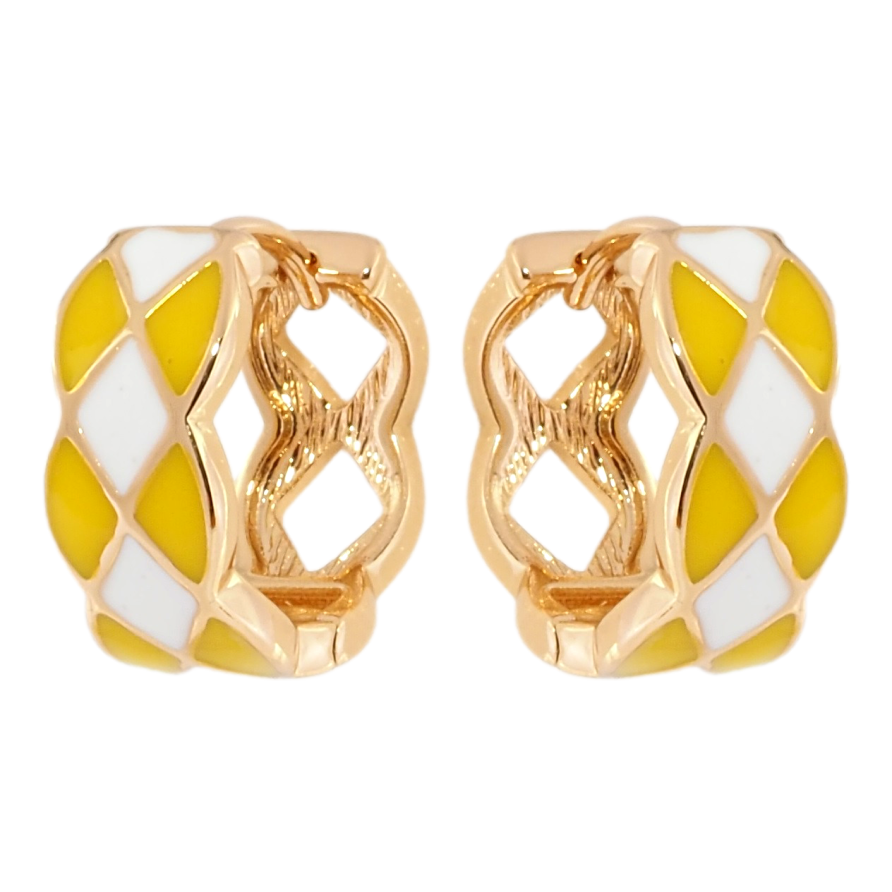 Серьги Xuping цвет 18K колечки Узор с бело-желтой эмалью фото №1 Серьги Xuping цвет 18K колечки Узор с бело-желтой эмалью фото №1