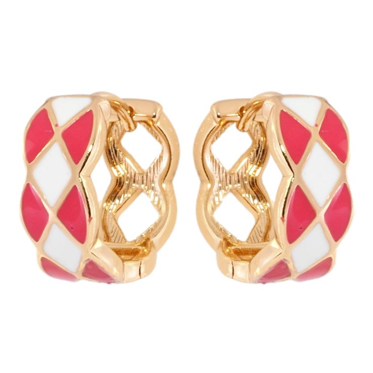 Сережки Xuping Позолота 18K колечка Візерунок з біло-кораловою емаллю фото №5 Сережки Xuping Позолота 18K колечка Візерунок з біло-кораловою емаллю фото №5