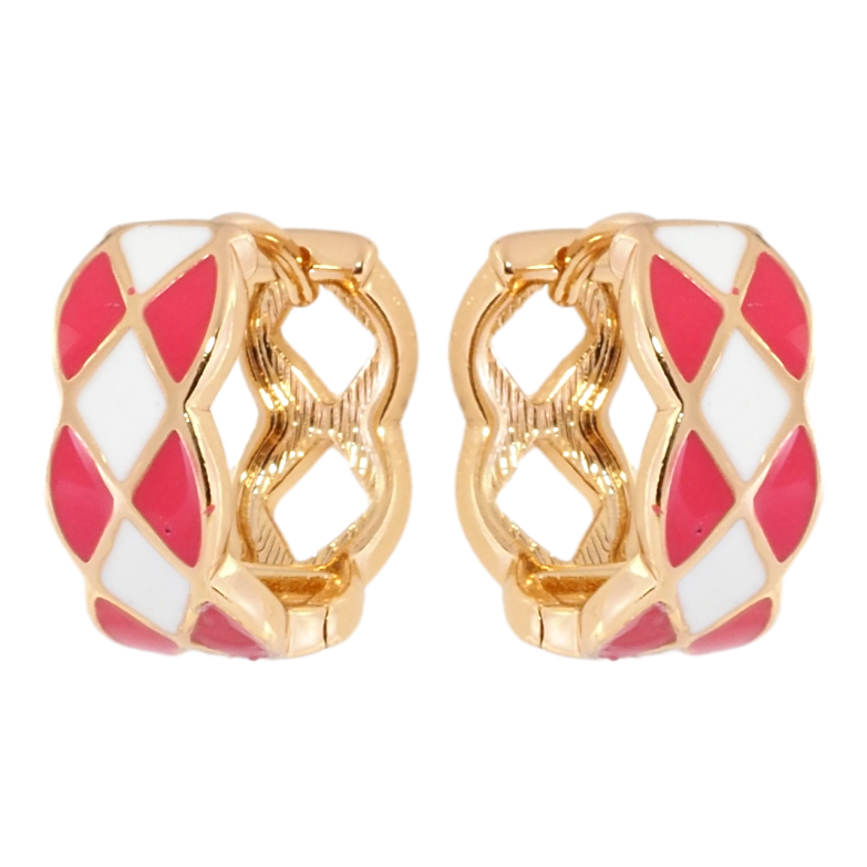 Сережки Xuping Позолота 18K колечка Візерунок з біло-кораловою емаллю фото №2 Сережки Xuping Позолота 18K колечка Візерунок з біло-кораловою емаллю фото №2
