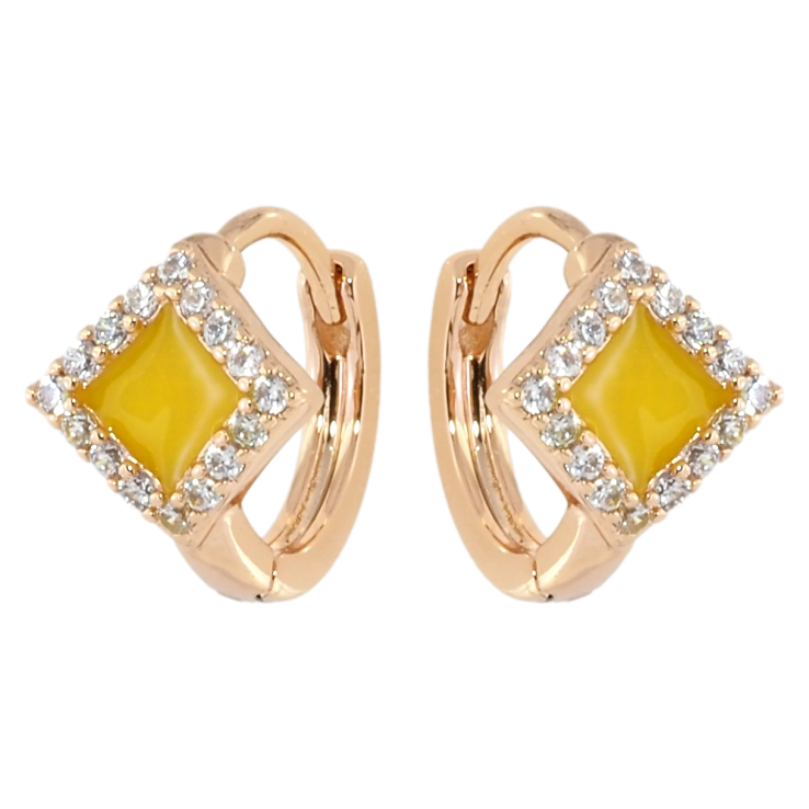 Серьги Xuping Позолота 18K колечки Ромбы с желтой эмалью и цирконием фото №24 Серьги Xuping Позолота 18K колечки Ромбы с желтой эмалью и цирконием фото №24