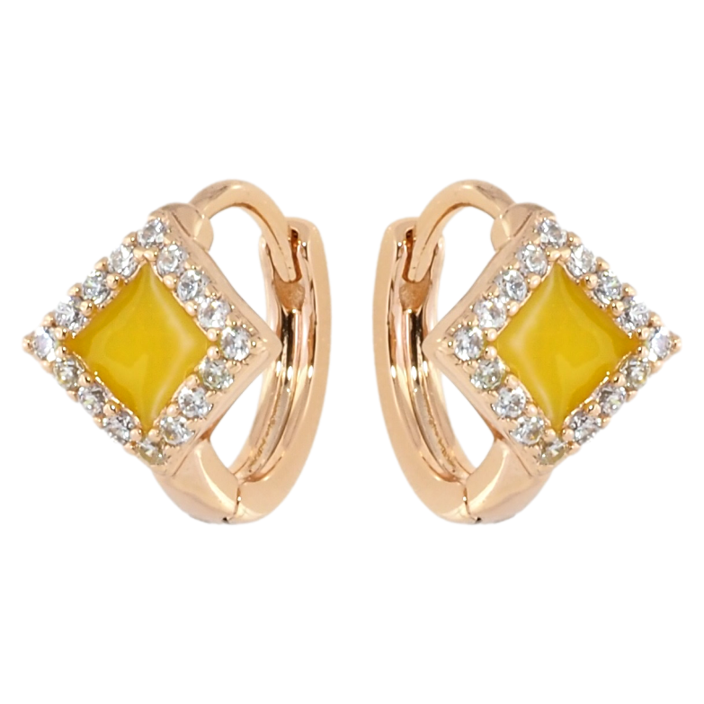 Сережки Xuping Позолота 18K колечка Ромби з жовтою емаллю і цирконієм фото №1 Сережки Xuping Позолота 18K колечка Ромби з жовтою емаллю і цирконієм фото №1