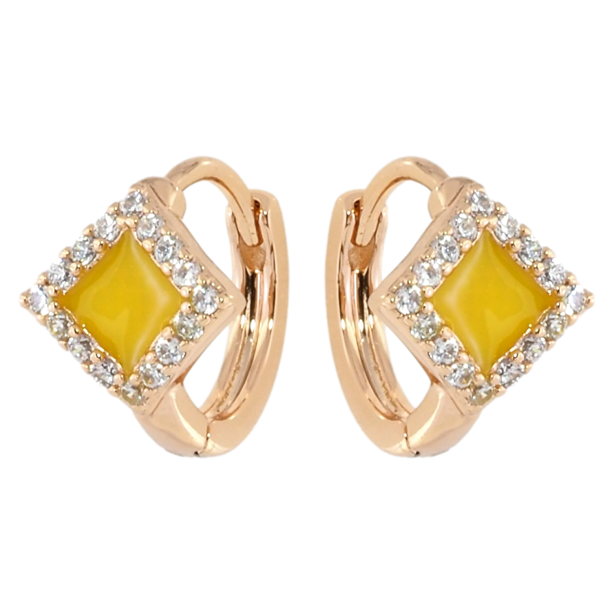 Серьги Xuping Позолота 18K колечки Ромбы с желтой эмалью и цирконием фото №1 Серьги Xuping Позолота 18K колечки Ромбы с желтой эмалью и цирконием фото №1