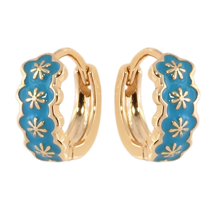 Серьги Xuping Позолота 18K колечки Узор с бирюзовой эмалью фото №14 Серьги Xuping Позолота 18K колечки Узор с бирюзовой эмалью фото №14