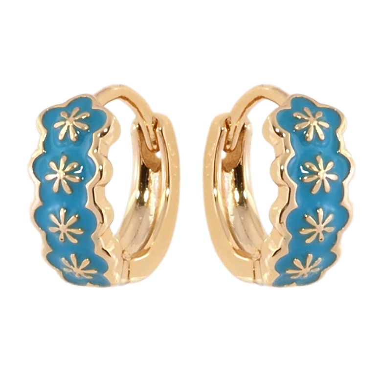 Серьги Xuping Позолота 18K колечки Узор с бирюзовой эмалью фото №1 Серьги Xuping Позолота 18K колечки Узор с бирюзовой эмалью фото №1