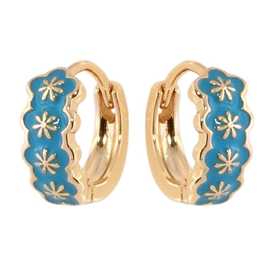 Серьги Xuping Позолота 18K колечки Узор с бирюзовой эмалью фото №1 Серьги Xuping Позолота 18K колечки Узор с бирюзовой эмалью фото №1