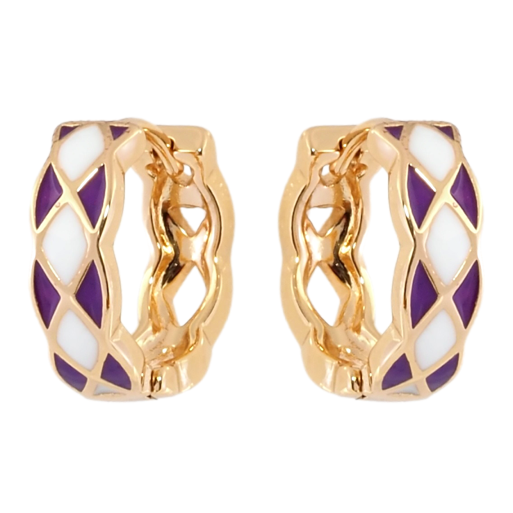 Серьги Xuping Позолота 18K колечки Узор с бело-сиреневой эмалью фото №15 Серьги Xuping Позолота 18K колечки Узор с бело-сиреневой эмалью фото №15