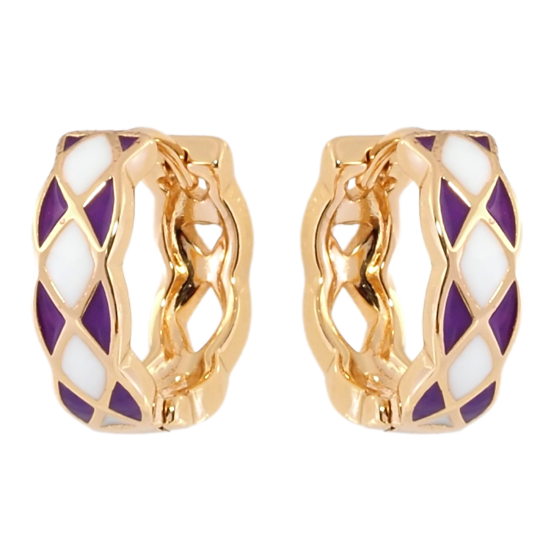Сережки Xuping Позолота 18K колечка Візерунок з біло-бузковою емаллю фото №5 Сережки Xuping Позолота 18K колечка Візерунок з біло-бузковою емаллю фото №5