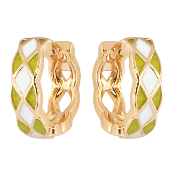 Серьги Xuping Позолота 18K колечки Узор с бело-салатовой эмалью фото №17 Серьги Xuping Позолота 18K колечки Узор с бело-салатовой эмалью фото №17
