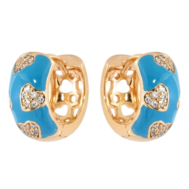 Сережки Xuping Позолота 18K колечка Візерунок сердечка з цирконієм на блакитній емалі фото №4 Сережки Xuping Позолота 18K колечка Візерунок сердечка з цирконієм на блакитній емалі фото №4