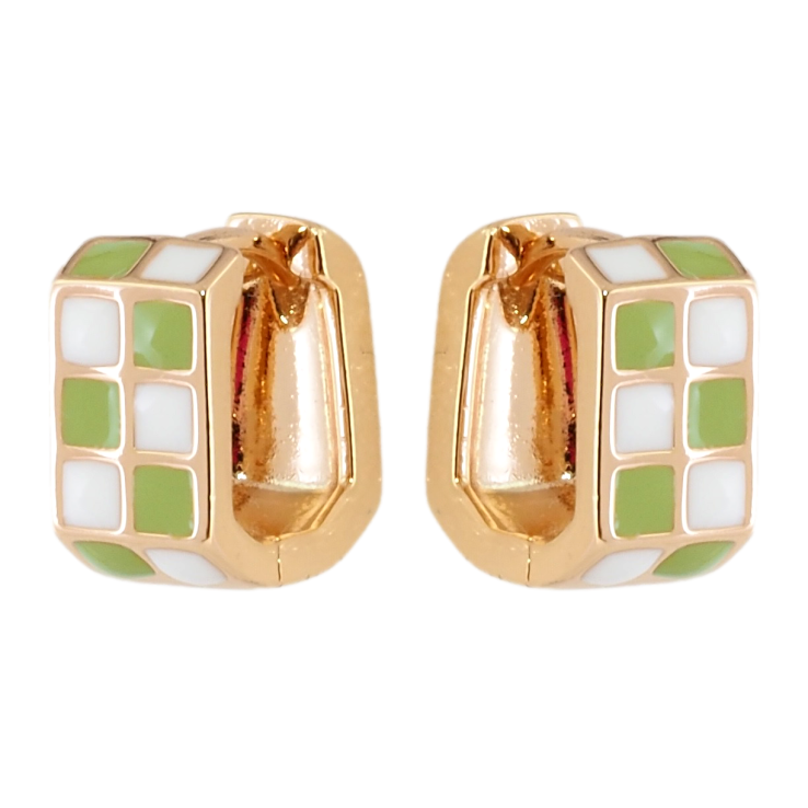 Серьги Xuping Позолота 18K колечки Шахматный узор бело-салатовой эмалью фото №20 Серьги Xuping Позолота 18K колечки Шахматный узор бело-салатовой эмалью фото №20