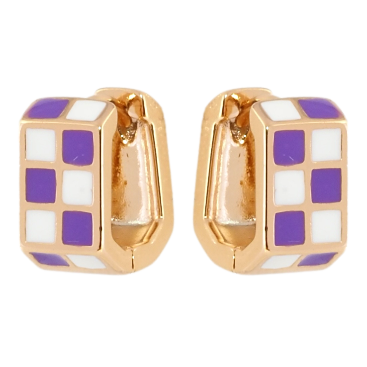 Серьги Xuping Позолота 18K колечки Шахматный узор бело-фиолетовой эмалью фото №19 Серьги Xuping Позолота 18K колечки Шахматный узор бело-фиолетовой эмалью фото №19