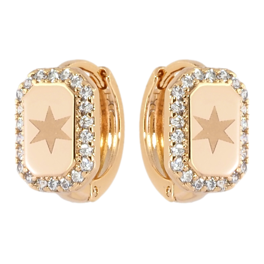 Серьги Xuping Позолота 18K колечки Звездный узор в обрамлении циркония фото №1 Серьги Xuping Позолота 18K колечки Звездный узор в обрамлении циркония фото №1