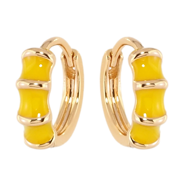 Серьги Xuping Позолота 18K колечки Узор с желтой эмалью фото №1 Серьги Xuping Позолота 18K колечки Узор с желтой эмалью фото №1