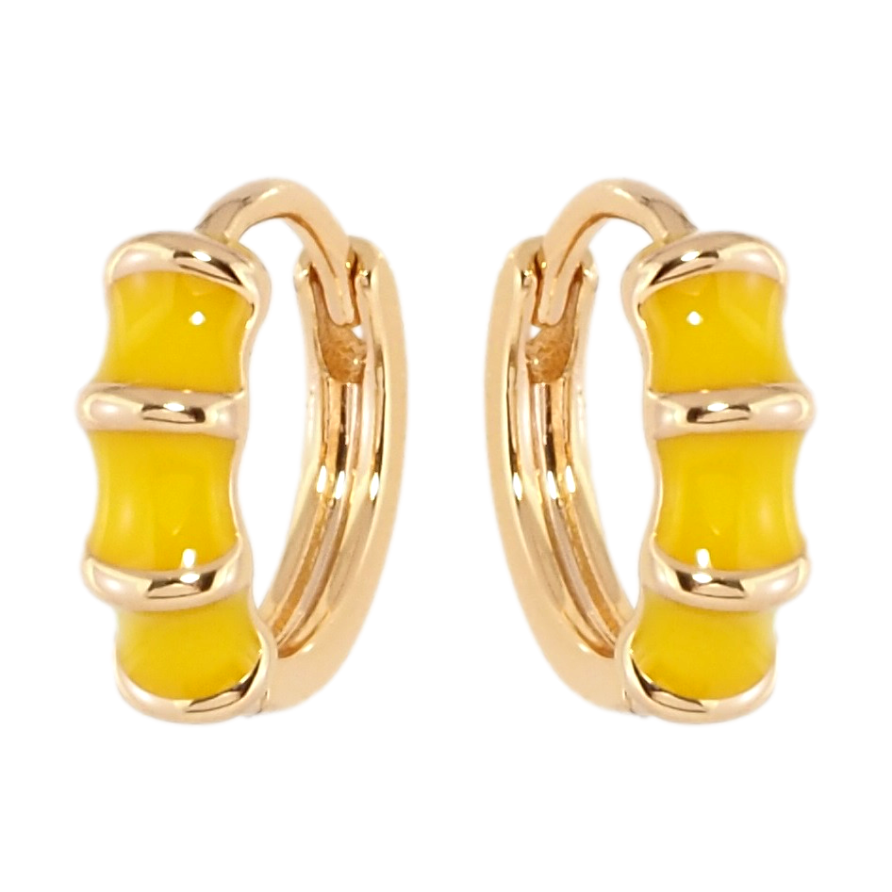 Серьги Xuping Позолота 18K колечки Узор с желтой эмалью фото №1 Серьги Xuping Позолота 18K колечки Узор с желтой эмалью фото №1
