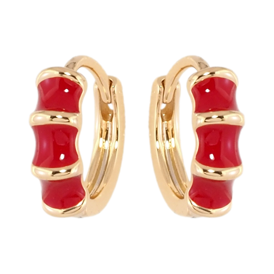 Серьги Xuping Позолота 18K колечки Узор с красной эмалью фото №1 Серьги Xuping Позолота 18K колечки Узор с красной эмалью фото №1