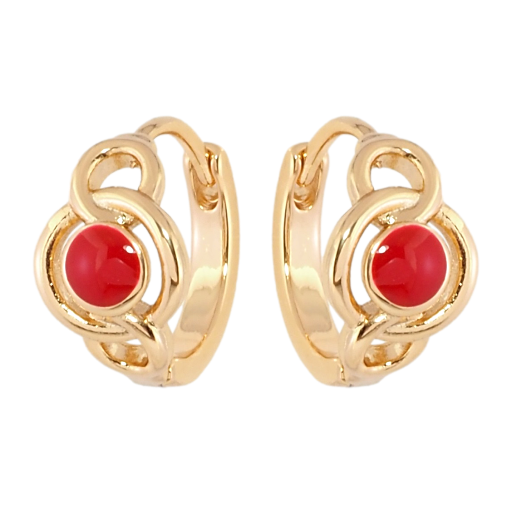 Серьги Xuping Позолота 18K колечки Узор с красной эмалью фото №8 Серьги Xuping Позолота 18K колечки Узор с красной эмалью фото №8