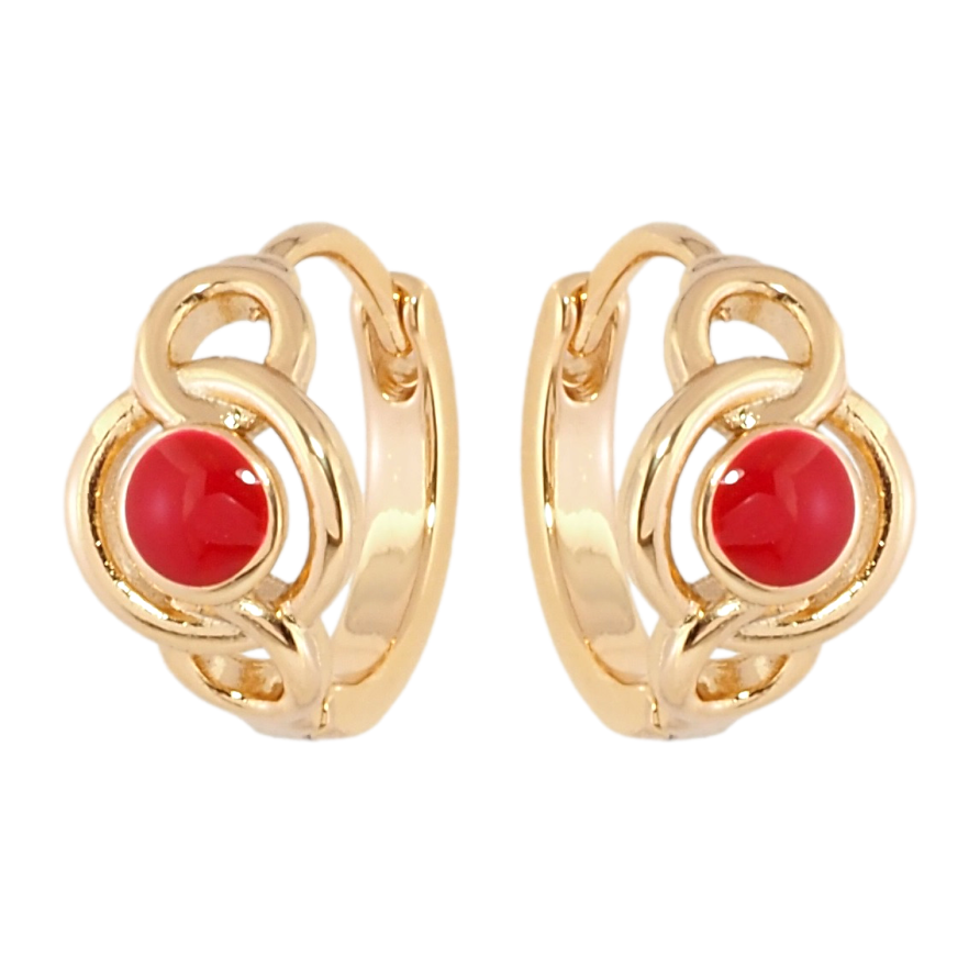 Серьги Xuping Позолота 18K колечки Узор с красной эмалью фото №1 Серьги Xuping Позолота 18K колечки Узор с красной эмалью фото №1