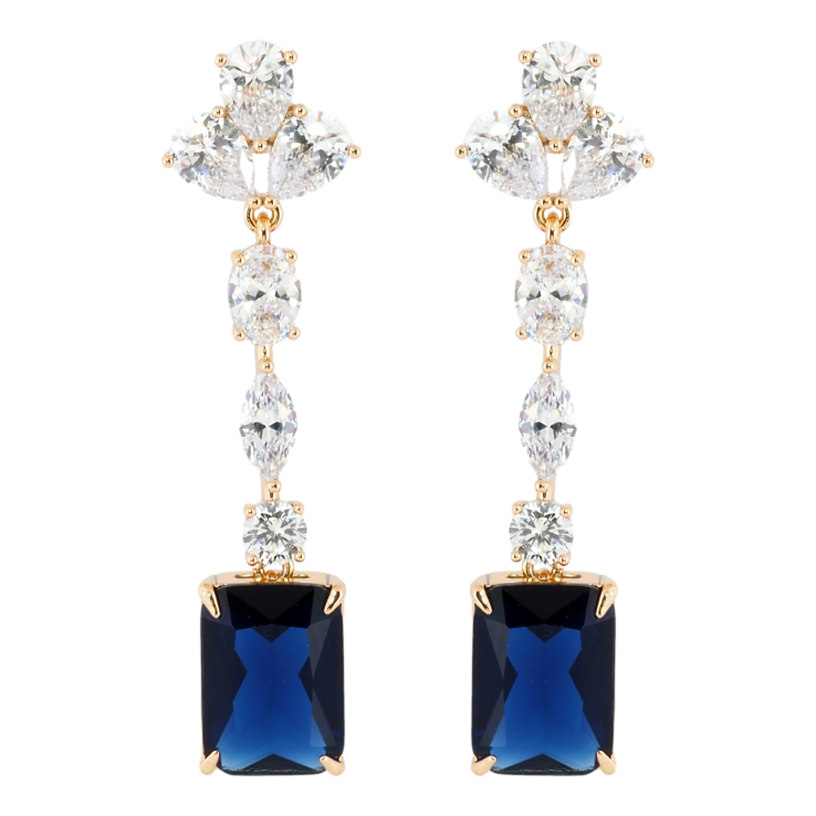 Серьги Xuping Позолота 18K пусеты Кристальные подвески с синими фианитами фото №6 Серьги Xuping Позолота 18K пусеты Кристальные подвески с синими фианитами фото №6