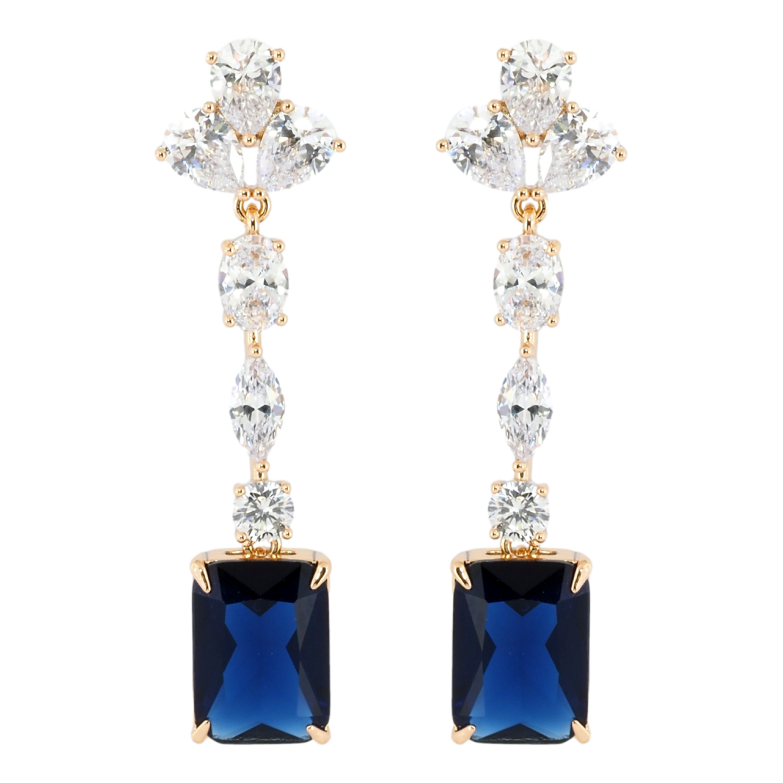 Серьги Xuping Позолота 18K пусеты Кристальные подвески с синими фианитами фото №10