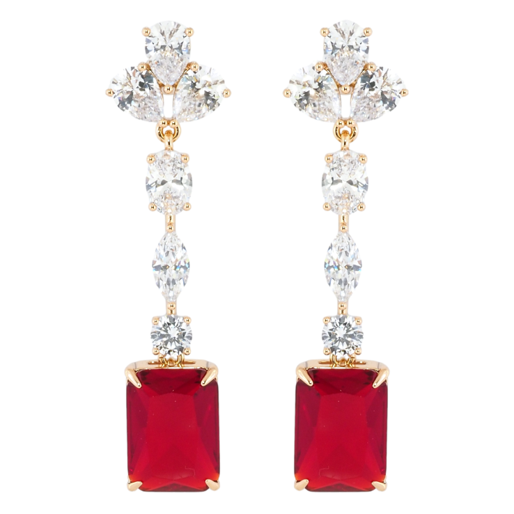 Серьги Xuping Позолота 18K пусеты Кристальные подвески с красными фианитами фото №7 Серьги Xuping Позолота 18K пусеты Кристальные подвески с красными фианитами фото №7
