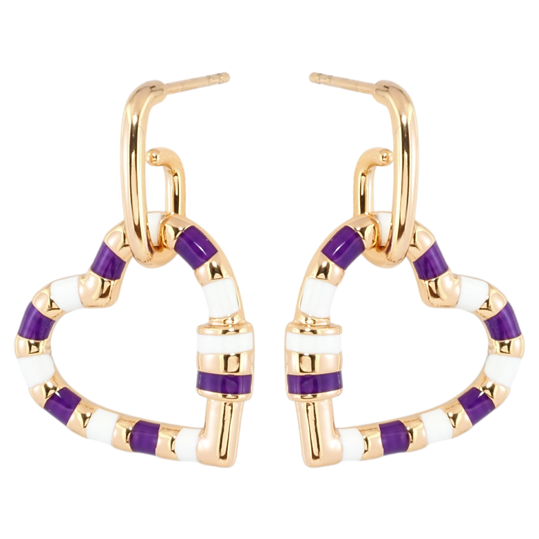 Сережки Xuping Позолота 18K пусети Сердечка з біло-бузковою емаллю фото №1 Сережки Xuping Позолота 18K пусети Сердечка з біло-бузковою емаллю фото №1