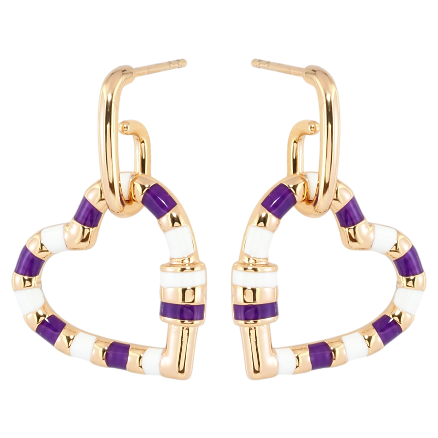 Серьги Xuping Позолота 18K пусеты Сердечки с бело-сиреневой эмалью фото №1 Серьги Xuping Позолота 18K пусеты Сердечки с бело-сиреневой эмалью фото №1