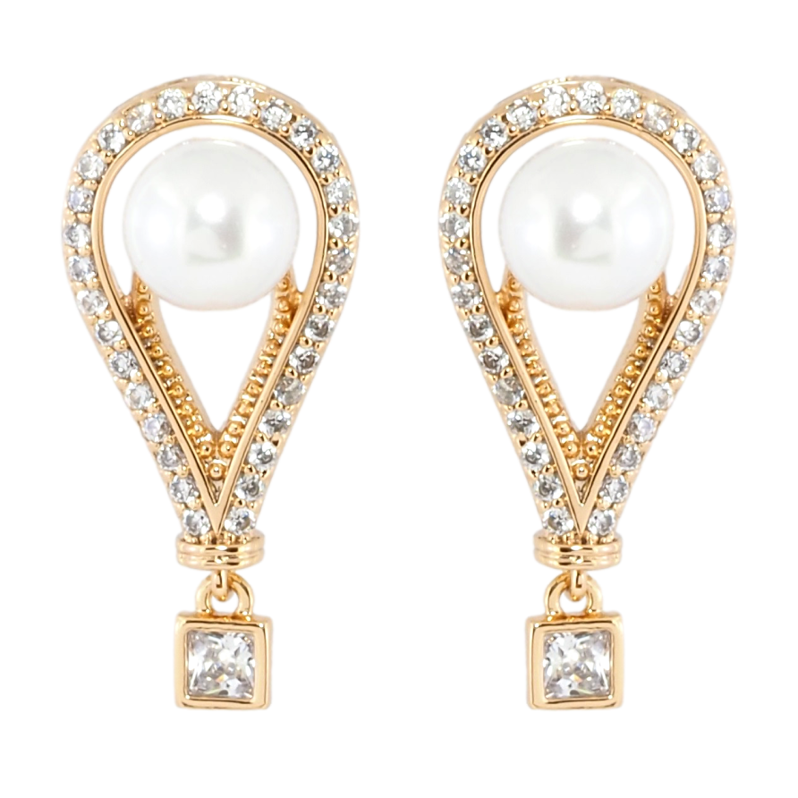 Серьги Xuping Позолота 18K пусеты Декоративные подвески с цирконием и жемчугом фото №1