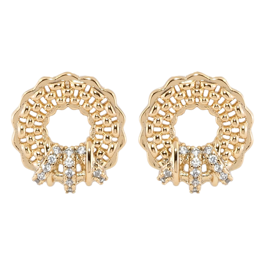Серьги Xuping Позолота 18K пусеты Резные колечки с цирконием фото №1 Серьги Xuping Позолота 18K пусеты Резные колечки с цирконием фото №1