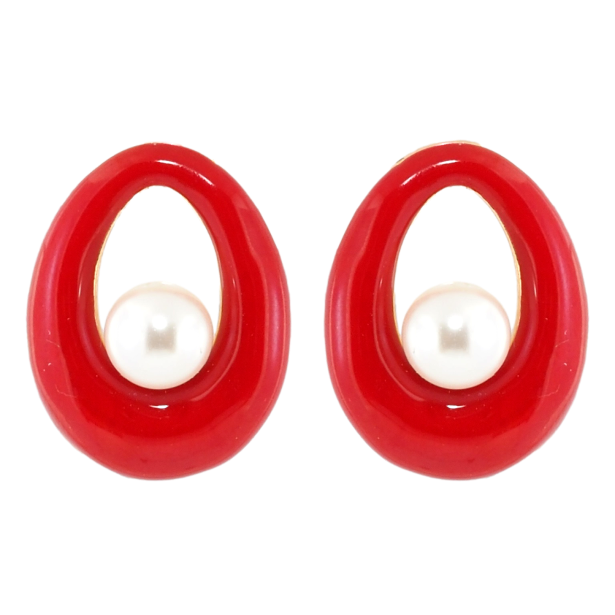 Серьги Xuping Позолота 18K пусеты Красные капельки с эмалью и жемчугом фото №1 Серьги Xuping Позолота 18K пусеты Красные капельки с эмалью и жемчугом фото №1