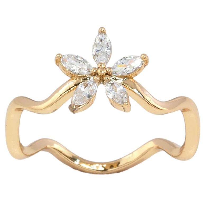 Каблучка Xuping Позолота 18K Хвиля з кришталевою квіточкою фото №1 Каблучка Xuping Позолота 18K Хвиля з кришталевою квіточкою фото №1