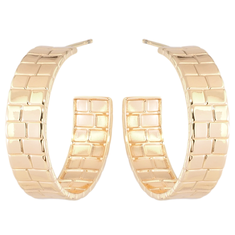 Сережки Xuping M&L Колір 18K пусети Широкі дуги з цегляним візерунком фото №1 Сережки Xuping M&L Колір 18K пусети Широкі дуги з цегляним візерунком фото №1