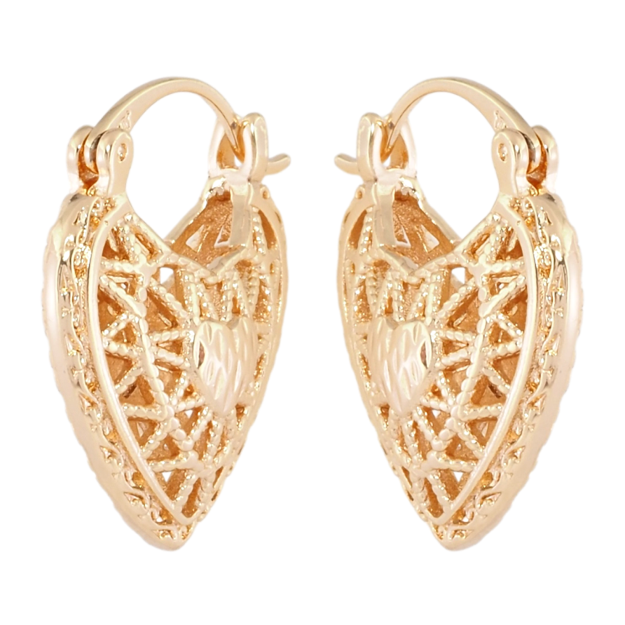 Серьги Xuping M&L Цвет 18K замок-булавка Сердечки с резным узором фото №1 Серьги Xuping M&L Цвет 18K замок-булавка Сердечки с резным узором фото №1