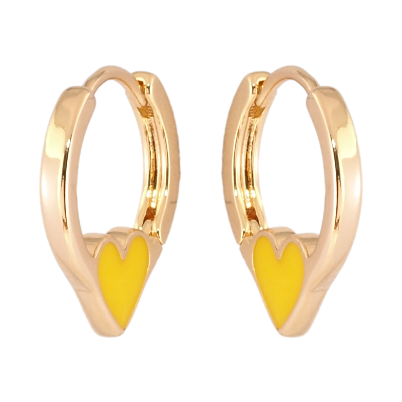 Серьги Xuping Позолота 18K колечки Сердечки с желтой эмалью фото №2 Серьги Xuping Позолота 18K колечки Сердечки с желтой эмалью фото №2
