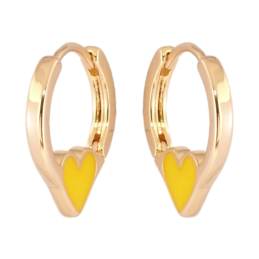 Серьги Xuping Позолота 18K колечки Сердечки с желтой эмалью фото №1 Серьги Xuping Позолота 18K колечки Сердечки с желтой эмалью фото №1