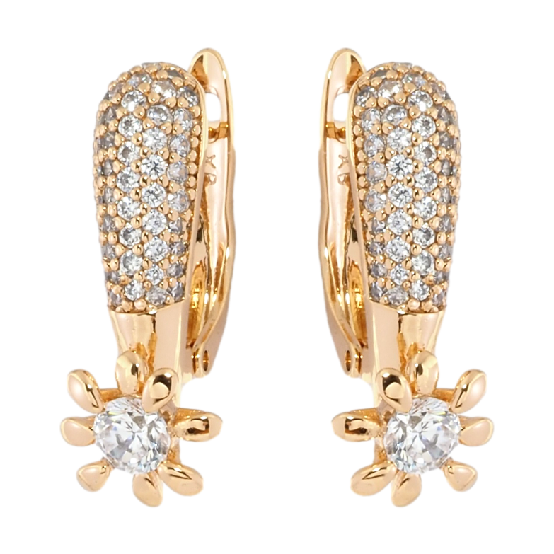 Сережки Xuping Позолота 18K англійський замок Квіточки з інкрустацією цирконієм фото №3 Сережки Xuping Позолота 18K англійський замок Квіточки з інкрустацією цирконієм фото №3