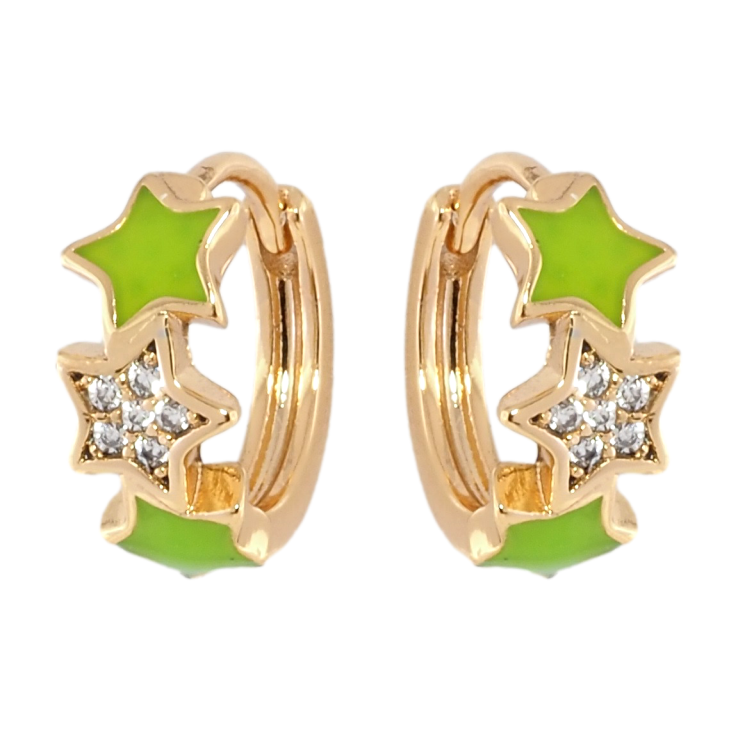 Серьги Xuping Позолота 18K колечки Звезды с салатовой эмалью и цирконием фото №7 Серьги Xuping Позолота 18K колечки Звезды с салатовой эмалью и цирконием фото №7