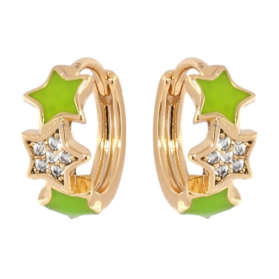 Серьги Xuping Позолота 18K колечки Звезды с салатовой эмалью и цирконием фото №1 Серьги Xuping Позолота 18K колечки Звезды с салатовой эмалью и цирконием фото №1