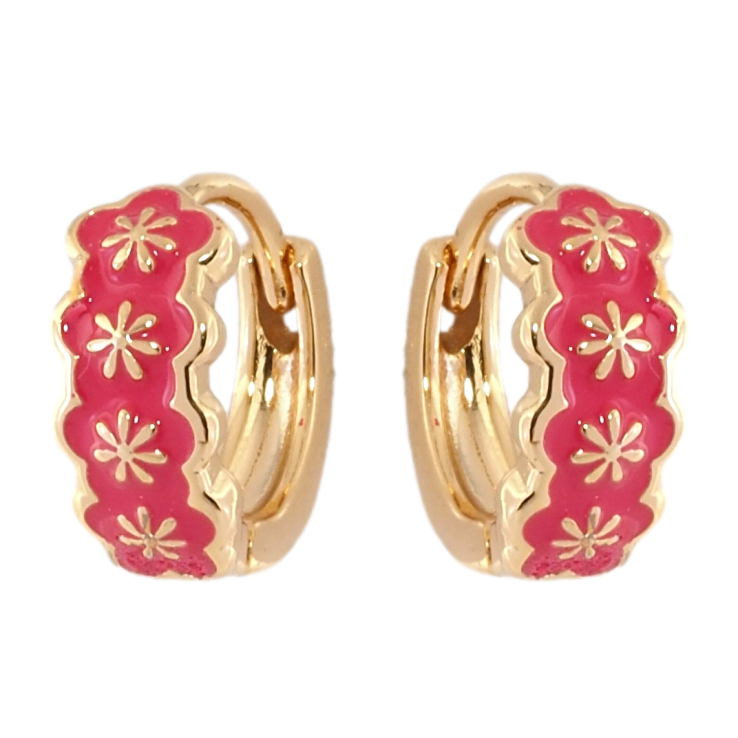 Серьги Xuping Позолота 18K колечки Узор с розовой эмалью фото №6 Серьги Xuping Позолота 18K колечки Узор с розовой эмалью фото №6
