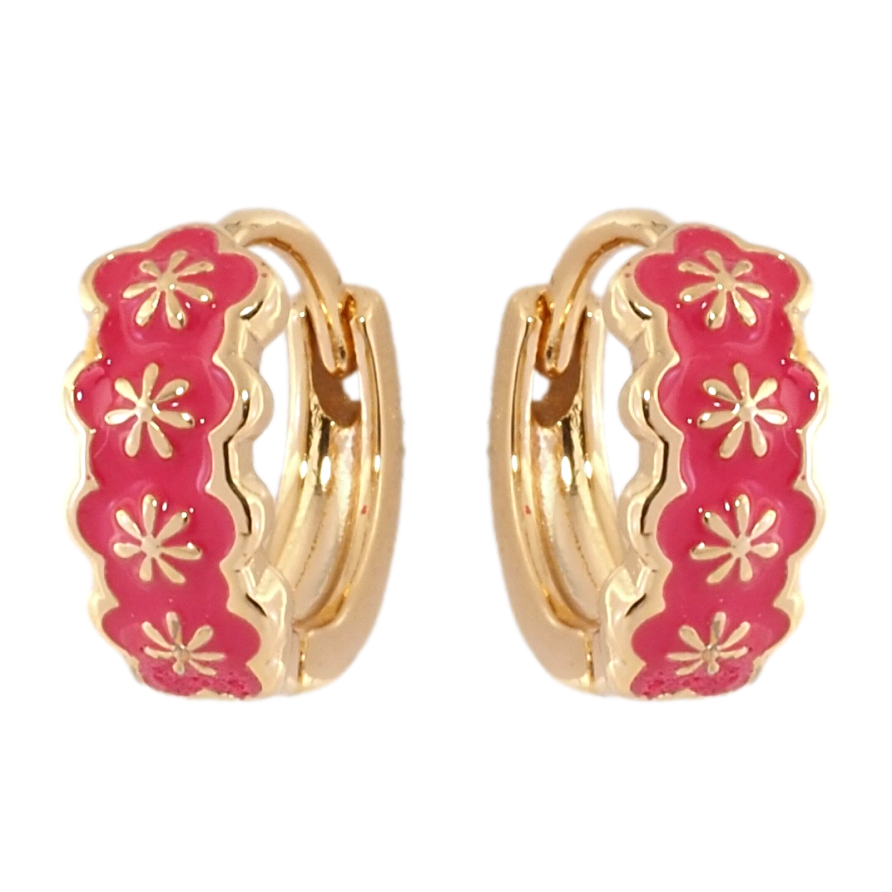 Серьги Xuping Позолота 18K колечки Узор с розовой эмалью фото №1 Серьги Xuping Позолота 18K колечки Узор с розовой эмалью фото №1