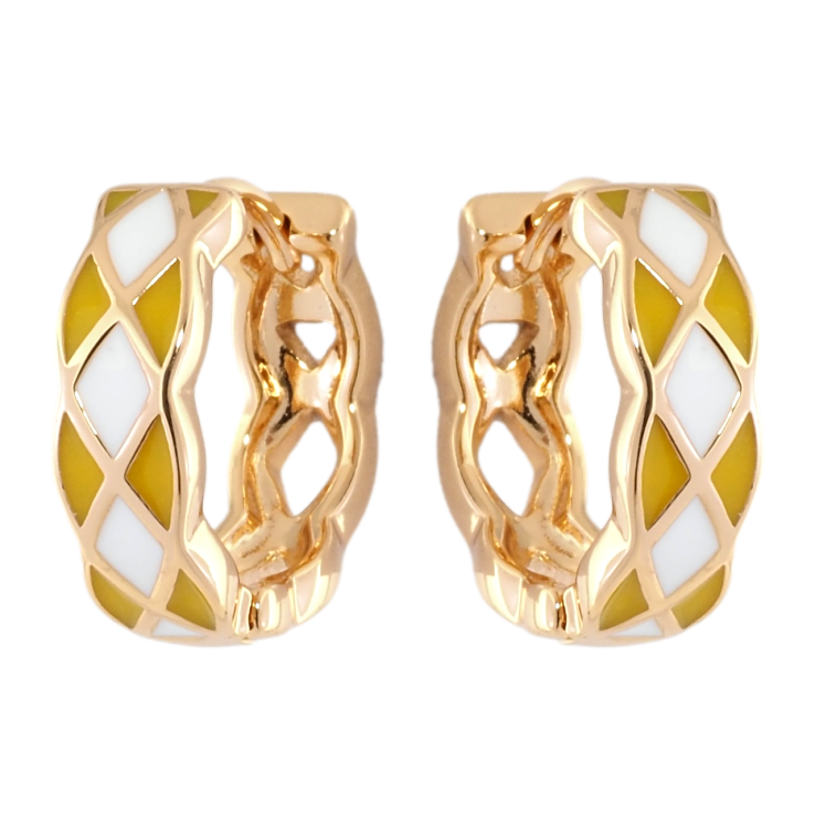 Серьги Xuping Позолота 18K колечки Узор желто-белой эмалью фото №18 Серьги Xuping Позолота 18K колечки Узор желто-белой эмалью фото №18