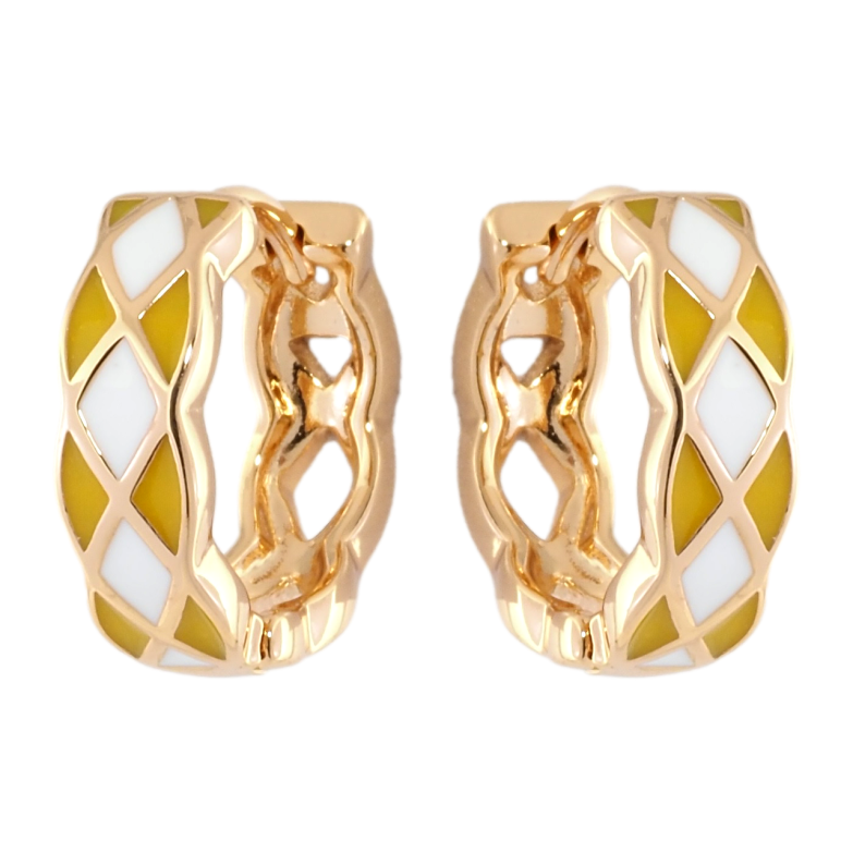 Сережки Xuping Позолота 18K колечка Візерунок жовто-білою емаллю фото №2 Сережки Xuping Позолота 18K колечка Візерунок жовто-білою емаллю фото №2